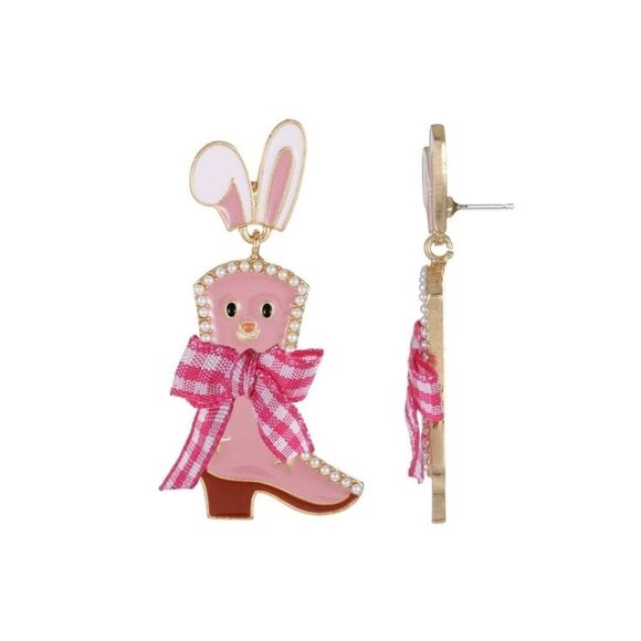 Easter Jewelry - New Easter Pink Bunny Cowboy Boot Drop Earrings